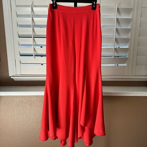 Venus Flowy Ruffle Bottom Flare Wide Leg Pants Red Orange Women’s Small - Picture 1 of 9